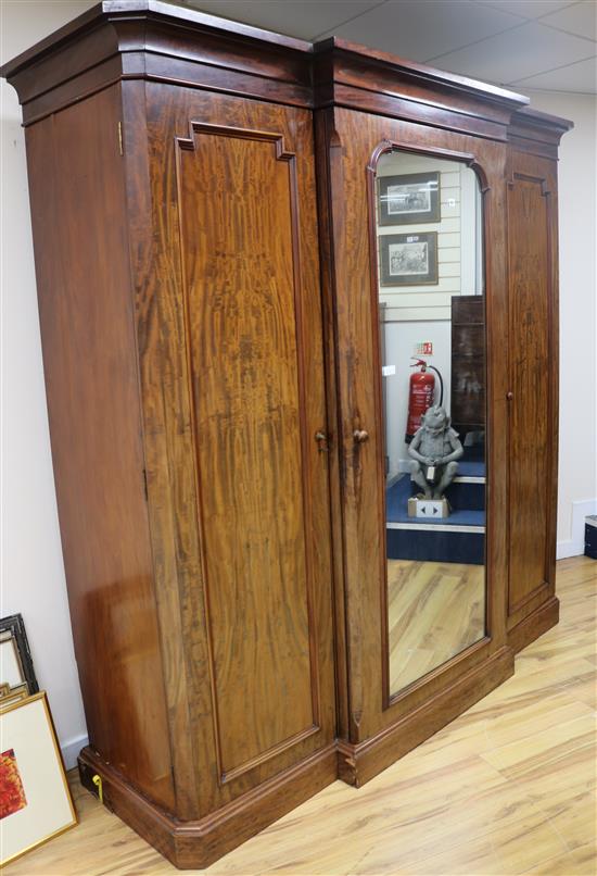 Victorian mahogany triple wardrobe, W214cm